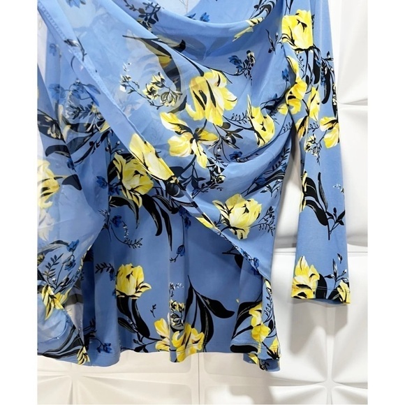 Susan Graver Womens Sz XL Blue Yellow Floral Print Layered Knit Tunic Top Blouse - Picture 7 of 11